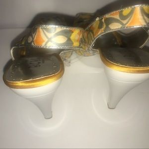 BCBG Sling back open toe heels